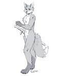 anthro male melee_weapon simple_background solo sword weapon shikokubo canid canine fox mammal hi_res monochrome sketch