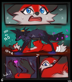 animal_genitalia animal_penis balls black_body black_fur black_nose blue_eyes bodily_fluids canine_genitalia canine_penis colored_precum dialogue duo erection eyes_closed feet female feral foot_fetish foot_on_penis foot_play fur genital_fluids genitals imminent_rape imminent_sex male male/female penis penis_tip pink_eyes pink_penis precum red_body red_fur sheath text hyilpi microsoft minecraft mojang xbox_game_studios endy_(hyilpi) vixy_(hyilpi) canid canine fox mammal comic english_text