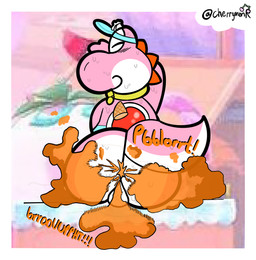 big_butt bodily_fluids butt cold dessert fart fart_cloud fart_fetish food gassy ice_cream male orange_fart_cloud sitting smelly solo sweat sweat_on_ass cherrym0nr mario_bros mario_kart mario_kart_world nintendo yoshi_(soft_server) pink_yoshi yoshi hi_res