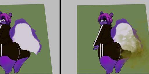 ahegao ambiguous_gender anthro athletic_wear big_butt bottomwear butt chibi clothing fart fart_cloud fart_fetish fur gasp gassy gym_bottomwear gym_shorts hair looking_pleasured purple_body purple_eyes purple_fur purple_hair relieved shorts smelly solo vixyskonk adidas mammal mephitid skunk absurd_res hi_res