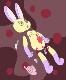 ambiguous_gender animal_genitalia anthro breasts character_prepared_as_food death genitals gore gore_focus hard_vore knife penis sheath solo vore iris_krane lagomorph leporid mammal rabbit nonbinary_(lore)