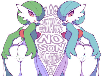 anthro anus breasts butt clothed clothing duo eyelashes female genitals green_hair hair long_eyelashes looking_at_viewer looking_back not_furry nude open_mouth presenting presenting_anus presenting_hindquarters presenting_vulva red_eyes simple_background smile spread_anus spreading take_your_pick text vulva sharalythesheep nintendo pokemon gardevoir generation_3_pokemon mammal pokemon_(species) shiny_pokemon absurd_res digital_media_(artwork) hi_res translation_request
