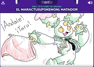 accessory breasts bullfighter cactus claw_fingers clothed clothing dialogue featureless_breasts female flag flag_(object) flower_(anatomy) gartic_phone_(artwork) green_body holding_flag holding_object jacket midriff motion_lines navel necktie open_mouth open_smile plant pokemorph pose simple_background smile solo spanish text topwear white_background yellow_eyes bitumi gartic_phone nintendo pokemon cactus_creature elemental_creature flora_fauna generation_5_pokemon humanoid maractus pokemon_(species) 2026 digital_media_(artwork) sketch spanish_text