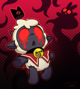 ambiguous_gender anthro bell bell_collar black_background black_body black_collar black_ears blood blood_from_eye bodily_fluids cape clothing collar crown crying_blood empty_eyes floating_crown fur gradient_background group headgear horn jingle_bell jingle_bell_collar male pattern_background red_background red_cape red_clothing red_eyes red_sclera short_horn silhouette simple_background small_horn trio white_body white_fur wool_(fur) toxicsoul77 cult_of_the_lamb goretober massive_monster_(studio) lamb_(cult_of_the_lamb) red_crown_(cult_of_the_lamb) animate_inanimate bovid caprine lagomorph leporid living_clothing living_crown mammal rabbit sheep 2024 absurd_res digital_media_(artwork) english_description hi_res