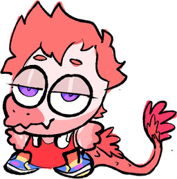 anthro chibi clothed clothing electronics fangs feathered_tail feathers footwear fully_clothed hair half-closed_eyes headphones lips long_tail male messy_hair narrowed_eyes pink_body pink_feathers pink_hair pink_scales purple_eyes scales shirt shoes short_hair simple_background sneakers snout solo stubby_arms stubby_legs tail tank_top teeth topwear white_background royer27_xd goodbye_volcano_high reed_(gvh) dinosaur dromaeosaurid feathered_dinosaur feathered_scalie prehistoric_species reptile scalie theropod velociraptor 2023 colored digital_drawing_(artwork) digital_media_(artwork) full-length_portrait low_res portrait
