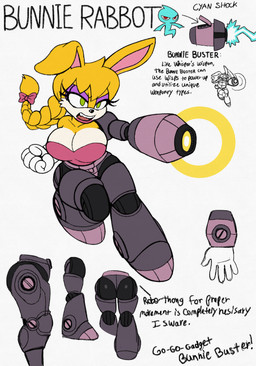 accessory anthro arm_cannon big_breasts blonde_hair bow_ribbon braided_hair braided_ponytail breasts cybernetic_arm cybernetic_leg cybernetic_limb eyelashes female green_eyes gun hair hair_accessory hair_bow hair_ribbon open_mouth ponytail ranged_weapon ribbons solo text weapon white_body yellow_body omegasunburst sega sonic_the_hedgehog_(series) bunnie_rabbot lagomorph leporid mammal rabbit 2026 absurd_res english_text hi_res
