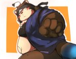 anthro belly big_belly blush brown_body humanoid_hands jinbei_(clothing) kemono male moobs overweight overweight_male solo kumazawow torausimuma7 lifewonders live_a_hero shoen canid canine mammal raccoon_dog tanuki 2022