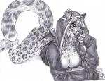 anthro big_breasts breast_rest breasts cleavage clothed clothing ear_piercing ear_ring eyebrow_piercing facial_piercing female furgonomics hoodie industrial_piercing lip_piercing lip_ring nipple_outline nose_piercing nose_ring panties piercing raised_tail ring_piercing solo tail thong topwear underwear sabretoothed_ermine rori felid leopard mammal pantherine snow_leopard 2014 greyscale monochrome