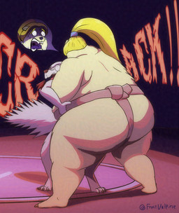 anthro bear_hug cracked duo female hug male male/female minimal_clothing overweight overweight_anthro overweight_female overweight_male pain scared standing sumo sumo_ring sumo_wrestler sumo_wrestling roycefox arctic_fox bear canid canine fox mammal polar_bear true_fox ursine