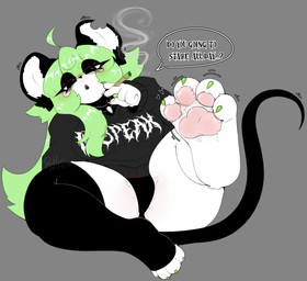 alternative_fashion anthro big_butt black_nose butt cigarette claws clothing costume drugs emo feet female fluffy fluffy_tail goth green_hair hair hindpaw long_hair marijuana panties pawa pawpads paws smoke solo tail underwear white_body rotten_mice mammal murid murine rat rodent hi_res