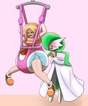 ageplay baby_bouncer big_diaper blush clothed clothing diaper diaper_fetish duo female female/female infantilism roleplay wearing_diaper the_sheepl nintendo pokemon gardevoir generation_3_pokemon human humanoid mammal pokemon_(species) absurd_res hi_res