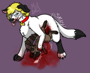 animal_genitalia animal_penis black_body black_fur blood blood_puddle bodily_fluids brown_body brown_fur canine_genitalia canine_penis collar dead_eyes death doggystyle duo eyewear female feral from_behind_position fur genitals glasses gore gore_focus guts hair impalement intestines knot knotting male male/female necrophilia onomatopoeia organs penis ripped_skin sex smack_(sound_effect) sound_effects spurting_sound_effect text tongue tongue_out vulva white_body white_fur wound_fucking m1lkb4rk jeff_(jeffthed0gg) mirage_(m1lkb4rk) bird_dog canid canine canis domestic_dog hunting_dog labrador mammal procyonid raccoon retriever hi_res