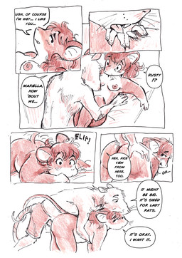 anthro biped breasts dialogue duo female fur hair male male/female sex_toy size_difference smaller_female speech_bubble tail text bedupolker mariella_mazatzal rusty_reavis cricetid deer_mouse mammal mouse murid murine rat rodent comic english_text hi_res trans_(lore) trans_man_(lore)