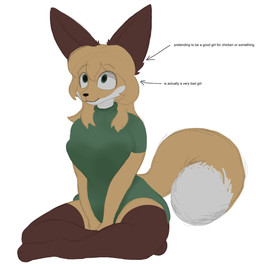 anthro big_ears big_eyes black_nose blonde_hair bottomless brown_body brown_ears clothed clothing crossed_legs curled_tail dipstick_tail ear_tuft eye_through_hair eyebrow_through_hair eyebrows female fur green_clothing green_eyes green_sweater green_topwear hair hands_together leg_markings long_hair markings multicolored_body multicolored_fur shirt simple_background sitting socks_(marking) solo sweater sweater_only tail tail_markings text topwear topwear_only translucent translucent_hair tuft two_tone_body two_tone_fur white_background white_body white_fur white_sclera white_tail_tip yellow_body yellow_fur yellow_tail conditional_dnp unknown_artist averi_(fiddleafox) canid canine fox mammal red_fox true_fox 2026 colored digital_drawing_(artwork) digital_media_(artwork) english_text hi_res