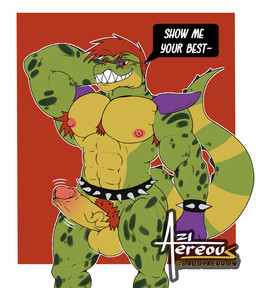 abs anthro armpit_hair balls belt big_balls big_muscles big_pecs big_penis body_hair bracelet chest_hair clothed clothing dialogue dialogue_box eyewear fingerless_gloves flexing genitals gloves green_body green_scales hair handwear huge_pecs humanoid_genitalia humanoid_penis jewelry long_tail looking_at_viewer machine male markings mohawk muscular muscular_anthro muscular_arms muscular_legs muscular_male nipples pecs penis pubes purple_clothing purple_speedo purple_swimwear purple_underwear red_background red_eyes red_hair scales shoulder_pads simple_background smile solo speech_bubble speedo spiked_belt spiked_bracelet spikes spots spotted_body standing star_sunglasses sunglasses swimwear tail teeth_showing underwear vein veiny_penis aereous five_nights_at_freddy's five_nights_at_freddy's:_security_breach scottgames steel_wool_studios montgomery_gator alligator alligatorid animatronic crocodilian reptile robot scalie absurd_res digital_drawing_(artwork) digital_media_(artwork) hi_res