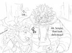 anthro blush clothing coat date duo horn hover_hand male male/male scar text topwear nolly_(artist) lifewonders tokyo_afterschool_summoners krampus_(tas) yule_(tas) deer mammal new_world_deer reindeer english_text monochrome translated