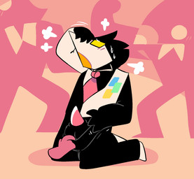 ambiguous_gender animal_genitalia animal_penis anthro balls black_body black_bottomwear black_clothing black_fur black_pants black_topwear black_vest blush bodily_fluids bottomwear bottomwear_pull clothing clothing_pull disembodied_hand duo eyewear fur genitals glasses kneeling male male/ambiguous mask multicolored_clothing necktie pants pants_pull penis sheath sheathed_tapering_penis solo_focus sweat tapering_penis topwear vest white_clothing white_topwear white_vest pawplants deltarune undertale_(series) swatch_(deltarune) avian darkner swatchling 2021 digital_media_(artwork) hi_res