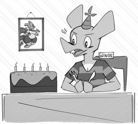 anthro birthday breasts cake candle cleavage clothed clothing cutlery dessert exclamation_point female food fork hat headgear headwear kitchen_utensils knife non-mammal_breasts open_mouth party_hat pokemorph shirt simple_background solo tools topwear aimbot-jones mythology nintendo pokemon valentina_(aimbot-jones) charizard dragon generation_1_pokemon mythological_creature mythological_scalie pokemon_(species) scalie hi_res monochrome