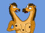 2_heads 3_breasts anthro breasts conjoined female multi_breast multi_head nipples nude solo stuck_together wide_dicephalous theyton giraffe giraffid mammal