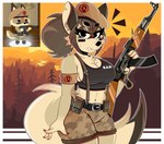 ak-74 ak_platform anthro arm_tuft armband assault_rifle belt beret big_breasts bottomwear breasts camo camo_print chest_tuft cleavage clothed clothing crop_top emanata fangs female fur gun hair hat headgear headwear inner_ear_fluff looking_at_viewer midriff navel notched_ear ranged_weapon rifle shirt shorts shoulder_tuft solo teeth topwear tuft weapon olly_moss wireless_shiba firewatch pixile_studios super_animal_royale canid canine canis coyote mammal absurd_res hi_res