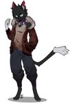 2021 5_fingers anthro anthrofied barefoot biped black_body black_eyebrows black_fur black_hair black_nose blue_eyes bottomwear cheshyerr claws clothed clothed_anthro clothed_male clothing collar digital_drawing_(artwork) digital_media_(artwork) digitigrade dipstick_tail domestic_cat eyebrows feet felid feline felis finger_claws fingerpads fingers full-length_portrait fully_clothed fully_clothed_anthro fully_clothed_male fur hair hi_res inner_ear_fluff jacket male male_anthro mammal markings mouth_closed notched_ear pants pawpads paws portrait purple_inner_ear scourge_(warriors) shirt simple_background solo spiked_collar spikes standing tail tail_markings tank_top toe_claws toes topwear tuft warriors_(book_series) white_background white_inner_ear_fluff white_tail_tip