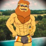 abs anthro balls_outline beverage biped bottomwear brown_mane brown_nose bulge clothed clothing container cup detailed_bulge drinking_glass fangs front_view genital_outline glass glass_container glass_cup holding_beverage holding_container holding_cup holding_drinking_glass holding_glass holding_object male mane muscular muscular_anthro muscular_male navel nipples open_clothing open_shirt open_topwear penis_outline pink_nipples pink_tongue pool poolside shirt shorts sky solo standing teeth tongue topwear wearing_sunglasses whisker_spots fabfelipe felid lion mammal pantherine 1:1 2019 digital_media_(artwork) hi_res