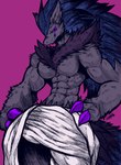 abs anthro bodily_fluids fluffy male muscular muscular_male pecs purple_body solo towel towel_around_waist towel_only jwbash game_freak nintendo pokemon canid canine fox generation_5_pokemon mammal pokemon_(species) zoroark absurd_res hatching_(art) hi_res shaded sketch