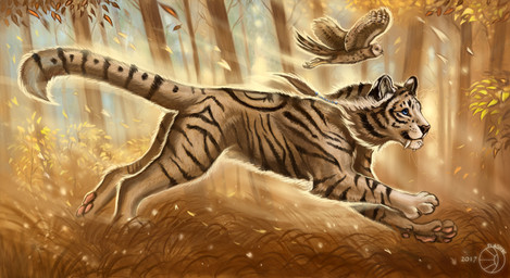 4_fingers ambiguous_gender beak black_body black_fur black_lips black_stripes blue_eyes brown_body brown_eyes brown_feathers butt day detailed_background detailed_feathers detailed_fur digitigrade duo fangs feathered_wings feathers feet feral fingers flying forest fur grass hindpaw inner_ear_fluff leaf light lips long_mouth looking_forward markings nature no_sclera outside pawpads paws pink_nose pink_pawpads plant running shadow side_view size_difference smile snout spread_wings striped_body striped_fur striped_markings striped_tail stripes sunlight tail tail_markings talons tan_beak tan_body tan_fur teeth toes tree tuft whiskers white_body white_fur wind wings flashw yenene avian bird felid mammal owl pantherine prehistoric_species saber-toothed_tiger tiger 2017 brown_theme detailed digital_media_(artwork) digital_painting_(artwork) hi_res painting_(artwork)