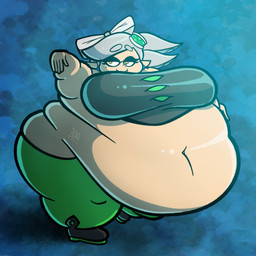 belly belly_overhang big_belly big_breasts black_clothing black_footwear black_shirt black_shoes black_topwear blue_background bottomwear breasts chubby_cheeks clothing ear_piercing eyebrows eyelashes fat_rolls female footwear green_bottomwear green_clothing green_hat green_headwear green_pants grey_eyebrows grey_hair hair hat headgear headwear huge_belly huge_breasts huge_thighs humanoid_pointy_ears hyper hyper_belly hyper_breasts hyper_thighs markings mole_(marking) morbidly_obese morbidly_obese_female morbidly_obese_humanoid navel not_furry obese obese_female obese_humanoid overweight overweight_female overweight_humanoid pants piercing pointy_ears pseudo_hair shirt simple_background smile solo tan_body tan_ears tan_skin tentacle_hair tentacles thick_thighs three-quarter_view tight_clothing topwear yellow_eyes haddary nintendo splatoon marie_(splatoon) animal_humanoid cephalopod cephalopod_humanoid humanoid inkling marine marine_humanoid mollusk mollusk_humanoid 2023 absurd_res alternate_version_at_source cel_shading colored digital_media_(artwork) hi_res shaded signature