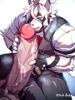 anthro big_penis black_bottomwear black_clothing black_nose black_pants bodily_fluids bottomwear breath clothed clothed_anthro clothed_male clothing cum cum_on_clothing cum_on_pants cum_on_penis drooling duo fur furry_tail genital_fluids genitals glans hair hand_on_penis holding_penis huge_penis hyper hyper_genitalia hyper_penis imminent_sex leaking_precum long_penis looking_at_genitalia looking_at_penis male male/male muscular muscular_arms muscular_male musky_penis nude pants penis penis_on_face pink_penis pink_tongue precum pubes red_eyes saliva shirt snout tail tongue tongue_out topwear triceps vein veiny_muscles veiny_penis vest white_body white_clothing white_fur white_hair white_shirt white_topwear hatake mihoyo zenless_zone_zero von_lycaon canid canine canis mammal wolf 2024 3:4 colored hi_res shaded signature