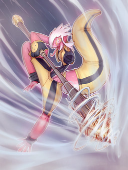 1_arm 1_missing_limb 5_toes action_pose ambiguous_gender amputee anthro bandage biped black_bottomwear black_clothing black_stripes black_topwear bottomwear clothed clothing countershade_face countershade_tail countershading disability evil_grin eyelashes feet fighting_pose fingerless_gloves fog footwear foreshortening front_view fully_clothed furgonomics gloves grey_background hair handwear highleg holding_object holding_weapon humanoid_hands jacket legwear leotard long_tail long_tongue markings melee_weapon midair missing_arm motion_blur motion_lines multicolored_body multicolored_bottomwear multicolored_clothing multicolored_skin multicolored_topwear open_mouth open_smile outline pattern_clothing pink_body pink_eyes pink_skin pink_spots pink_tongue polearm pose pupils raised_leg sharp_teeth short_hair shorts simple_background slim slit_pupils small_waist smile socks solo spear spots spotted_body spotted_markings spotted_skin spotted_tail striped_clothing stripes stump_socket tail tail_clothing tail_markings tail_warmer teeth thick_tail toeless_footwear toeless_socks toes tongue toony topwear two_tone_body two_tone_bottomwear two_tone_clothing two_tone_skin two_tone_tail two_tone_topwear weapon white_body white_countershading white_hair white_spots wide_hips yellow_bottomwear yellow_clothing yellow_sclera yellow_topwear derek_hetrick raspberry_tuffcakes amphibian salamander 2017 3:4 colored digital_drawing_(artwork) digital_media_(artwork) full-length_portrait hi_res portrait