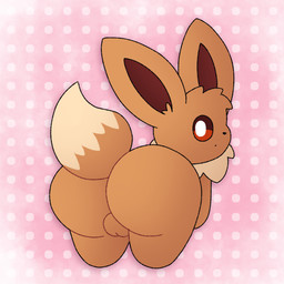 balls big_butt brown_body brown_fur butt butt_focus dotted_background feral fur genitals huge_butt looking_at_viewer looking_back looking_back_at_viewer male neutral_expression pattern_background pink_background rear_view simple_background solo standing tail espurr_tea nintendo pokemon eevee generation_1_pokemon pokemon_(species) 1:1 2026 digital_media_(artwork) hi_res