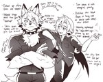 anthro butt_wings collar crossed_arms duo humanoid_pointy_ears male neck_tuft pointy_ears spiked_collar spikes text tuft unusual_wing_placement wings lontongs mihoyo zenless_zone_zero hugo_vlad von_lycaon canid canine canis humanoid mammal vampire wolf english_text hi_res