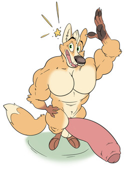 3_toes 4_fingers anthro balls biceps big_balls big_muscles big_pecs big_penis biped black_eyebrows black_nose black_pawpads brown_body brown_feet brown_fur brown_hands claws countershade_face countershade_fur countershade_legs countershade_torso countershading deltoids dipstick_tail erection eyebrows featureless_chest feet finger_claws fingers foreskin fur genitals gesture glans gloves_(marking) green_eyes hair hand_on_hip hand_on_own_hip high-angle_view huge_penis humanoid_genitalia humanoid_hands humanoid_penis hyper hyper_genitalia hyper_penis inner_ear_fluff leg_markings looking_at_viewer male male_anthro markings multicolored_body multicolored_fur muscular muscular_anthro muscular_male nude nude_anthro nude_male open_mouth open_smile partially_retracted_foreskin pawpads pecs penis pink_glans pink_penis pink_tongue raised_arm short_hair simple_background smile smiling_at_viewer socks_(marking) solo standing tail tail_markings tan_body tan_fur teeth toes tongue trapezius triceps tuft waving waving_at_viewer whisker_spots white_background white_claws white_finger_claws hewge nintendo star_fox fox_mccloud canid canine fox mammal digital_drawing_(artwork) digital_media_(artwork) flat_colors full-length_portrait hi_res portrait