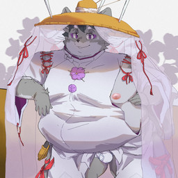 anthro asian_clothing belly briefs bulge clothing east_asian_clothing eyeshadow hat headgear headwear japanese_clothing kariginu kimono makeup male moobs nipples overweight solo tighty_whities underwear veil white_briefs white_clothing white_underwear zachumorphia tamacolle mammal murid murine rat rodent 1:1 hi_res