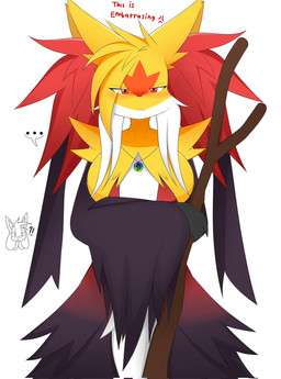 angry annoyed anthro black_body black_fur blush dialogue duo ear_tuft ellipsis female frown fur inner_ear_fluff jewelry looking_at_viewer male multicolored_body multicolored_fur necklace red_body red_eyes red_fur simple_background solo_focus stick text tuft white_background white_body white_fur yellow_body yellow_fur nakachidragon nintendo pokemon pokemon_legends_z-a aikaru_(naka) khayuri_(naka) generation_4_pokemon generation_9_pokemon lucario mega_delphox mega_evolution pokemon_(species) 2025 digital_media_(artwork) english_text hi_res