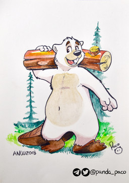 anthro brown_eyes featureless_crotch front_view fur glistening glistening_eyes leg_markings logo looking_at_viewer male male_anthro markings navel open_mouth open_smile outside overweight overweight_anthro overweight_male red_tongue smile socks_(marking) solo standing tan_body tan_fur teeth tongue white_body white_fur pandapaco beaver mammal rodent 2018 absurd_res artist_logo dated full-length_portrait hi_res portrait signature