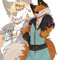 anthro chest_tuft clothed clothing fur jumpsuit male multicolored_body multicolored_fur orange_body orange_fur pose solo tail teeth tired tired_eyes tuft zipper mrfalco epic_games fortnite fennix_(fortnite) canid canine fox mammal 1:1 hi_res