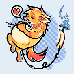 air_pump ambiguous_gender anthro belly belly_expansion belly_inflation bicycle_pump blue_pawpads disembodied_hand expansion fur ghost_hand heart_symbol hose hose_inflation inflation orange_body orange_fur pawpads bleakpepper canid canine mammal 1:1 hi_res