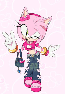 4_toes 5_fingers accessory alternate_costume anthro biped bottomwear bracelet breasts clothed clothed_anthro clothed_female clothing colored_nails colored_toenails countershade_face countershade_torso countershading crop_top denim denim_bottomwear denim_clothing eyelashes feet female female_anthro fingers footwear fully_clothed fully_clothed_anthro fur gesture gesturing_at_viewer gloves gold_(metal) gold_bracelet gold_jewelry grey_body grey_fur hair_accessory hairband hand_gesture handbag handwear headband iris jeans jewelry long_eyelashes looking_at_viewer midriff nails one_eye_closed open_mouth open_smile pants pink_body pink_clothing pink_fur pink_hairband pink_quills pink_shirt pink_topwear plantigrade platform_footwear pupils quill_hair quills_(anatomy) redesign sandals shirt shoes short_tail simple_background smile smiling_at_viewer solo tail toenails toes topwear v_sign white_background white_clothing white_eyelids white_gloves white_glow white_handwear wink winking_at_viewer chaosc0ntr0l sega sonic_the_hedgehog_(series) amy_rose eulipotyphlan hedgehog mammal