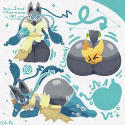 >_< ambiguous_gender anal anal_vore anthro big_butt butt digestion duo eyes_closed text vore razzbian tur0_dx nintendo pokemon pokemon_legends_z-a canid canine fennec_fox fox generation_9_pokemon mammal mega_evolution mega_lucario_z pokemon_(species) true_fox 1:1 absurd_res english_text hi_res