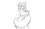 2018 anthro big_breasts blush breasts canid canine digital_drawing_(artwork) digital_media_(artwork) female fox hair hand_on_tail looking_at_viewer mammal monochrome navel nipples nude portrait simple_background solo tail three-quarter_portrait watsup white_background wide_hips