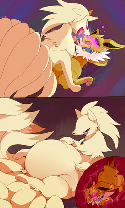 ambiguous_gender belly belly_expansion blush bodily_fluids collar cutaway duo expansion feral hypnosis inflation inside_stomach internal jewelry mind_control multi_tail necklace oral_vore organs shaking soft_vore spiral spiral_eyes stomach tail vore winte nintendo pokemon canid canine eeveelution generation_1_pokemon jolteon mammal ninetales pokemon_(species) 2015 3:5 sequence