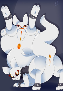 3_toes anus black_nose butt cuffs_(clothing) feet female feral fur genitals looking_at_viewer looking_back nude orange_anus orange_eyes orange_vulva presenting presenting_anus presenting_hindquarters presenting_vulva semi-anthro simple_background smile soles solo spread_legs spreading tail toes vulva white_body white_fur e-01 rain_world videocult neve_(deidra) slugcat absurd_res digital_media_(artwork) hi_res