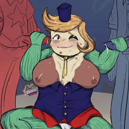 alternate_form areola blonde_hair blush bodily_fluids breasts female female_focus genital_fluids genitals group group_sex hair handjob male male/female mmf nipples penile penis precum sex solo_focus threesome trio vein veiny_penis toma_te nickelodeon spongebob_squarepants mrs._puff patrick_star spongebob_squarepants_(character) animal_humanoid aquatic aquatic_humanoid fish fish_humanoid humanoid pufferfish tetraodontiform 1:1