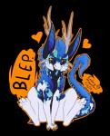 antlers blue_body blue_fur chibi claws ears_up fur heart_symbol horn male paws sitting solo symbol tail tongue tongue_out endermoonfur asian_mythology east_asian_mythology mythology quinarth_snowtide_(eastern) dragon eastern_dragon mythological_creature mythological_scalie scalie alpha_channel watermark