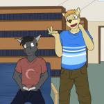 1:1 anthro bat bear connor_(texnatsu) duo eyewear fuze glasses hi_res kenta_yamashita library male mammal reading sitting texnatsu