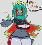 anthro anthrofied bottomwear breasts clothing female green_hair hair midriff multicolored_hair pants simple_background small_waist solo wide_hips togetoge nintendo pokemon generation_7_pokemon humanoid legendary_pokemon marshadow pokemon_(species) absurd_res hi_res