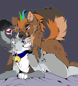 anal anal_penetration anthro anthro_on_anthro anthro_penetrated anthro_penetrating anthro_penetrating_anthro barbell_piercing bed bed_sheet bedding bell bell_collar black_nose blue_eyes brown_body collar dipstick_ears dipstick_fingers dipstick_tail duo dyed_fur ear_markings ear_piercing eyewear facial_piercing femboy from_behind_position fur furniture glasses grabbing_sheets grey_body hair heart_symbol licking licking_lips looking_at_another looking_at_partner looking_back looking_back_at_another looking_back_at_partner lying male male/male male_penetrated male_penetrating male_penetrating_male markings multicolored_ears nose_piercing nose_ring nude_male on_bed on_front penetration piercing pink_nose raised_tail ring_piercing sex simple_background smile smirk spots spotted_markings tail tail_markings teeth thought_bubble tongue tongue_out yellow_eyes slushie-nyappy-paws agent_(agent355) nixuelle domestic_cat egyptian_mau felid feline felis hyena mammal spotted_hyena 2025 digital_media_(artwork) hi_res