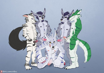 abs anthro athletic athletic_anthro athletic_male balls body_hair chest_hair erection feet foreskin genitals gradient_background group group_sex happy_trail heterochromia humanoid_genitalia humanoid_penis kneeling male male/male male_penetrated male_penetrating male_penetrating_male navel nipples nude nude_anthro nude_male oral partially_retracted_foreskin patreon_logo patreon_username pecs penetration penis pubes sex simple_background text toes spelunker_sal bandai_namco digimon patreon digimon_(species) weregarurumon artist_name digital_media_(artwork) brother_(lore) brothers_(lore) indirect_incest_(lore) sibling_(lore)